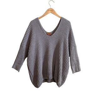 POL Gray Chenille Chunky Knit Relaxed Fit 3/4 Sleeve Boxy Sweater Size Small